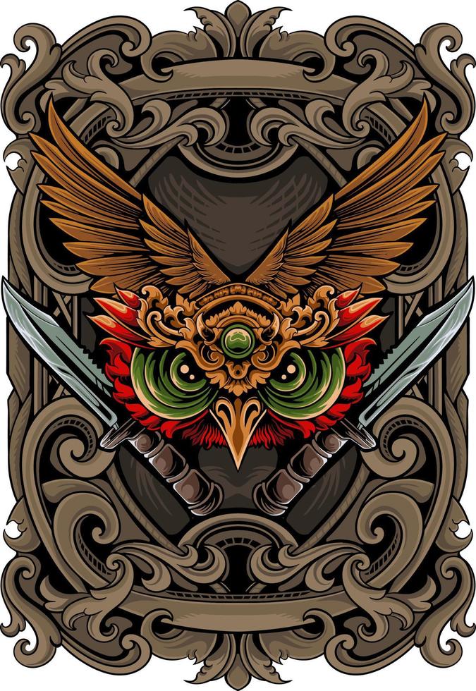 owl head vector design with ornament