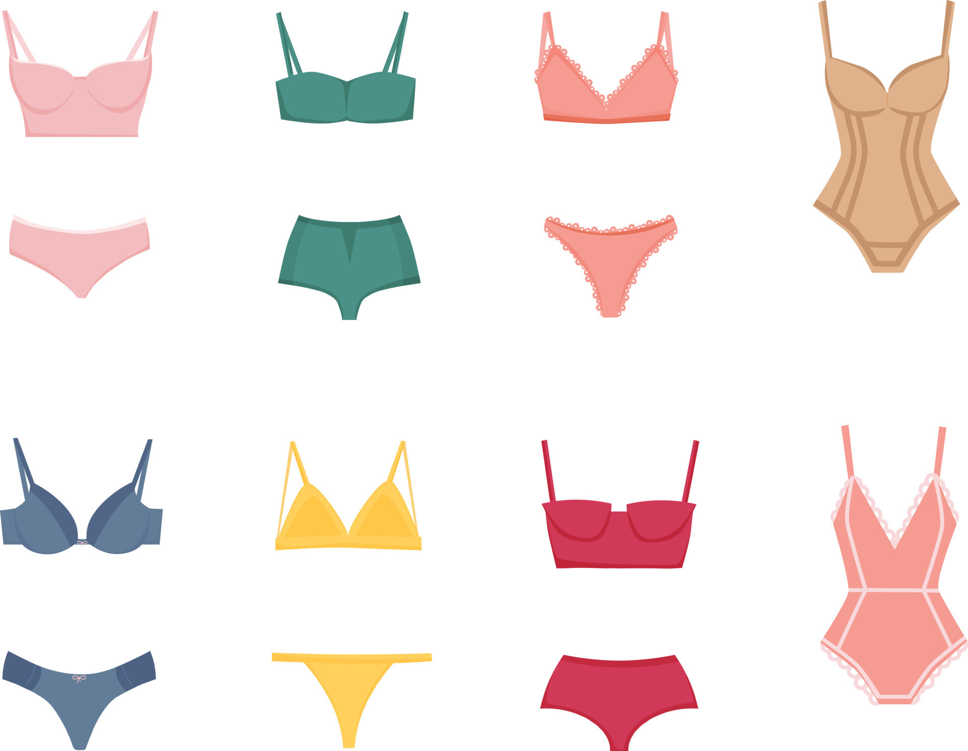 Women's lingerie sets isolated on white background. Collection of  undergarments and underwear. Panties, bikinis and bras. 20546913 Vector Art  at Vecteezy