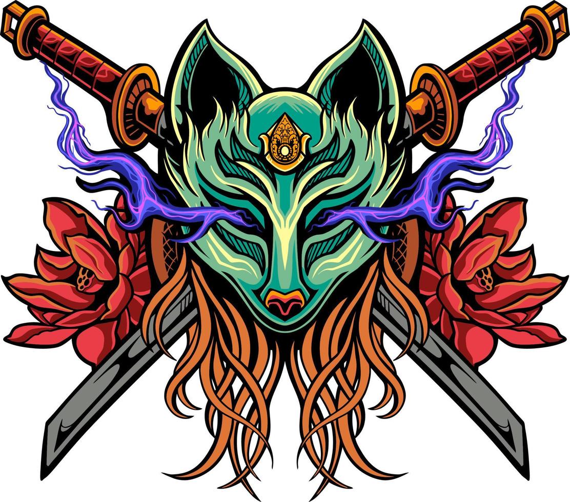 fox mask vector design with sword