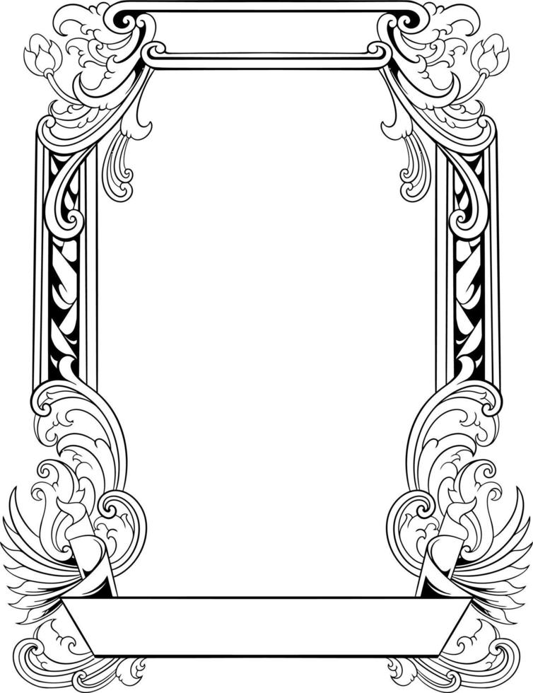 vector black and white engraved frame sketch design