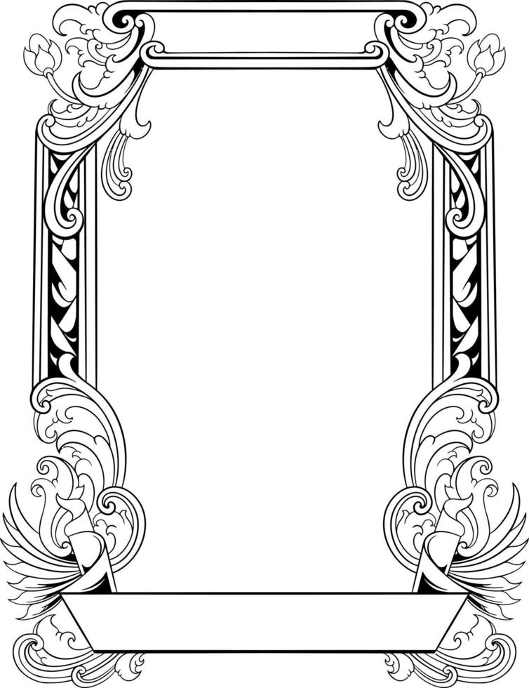 vector black and white engraved frame sketch design