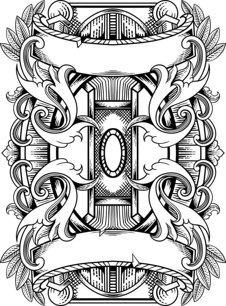 vector black and white engraved frame sketch design