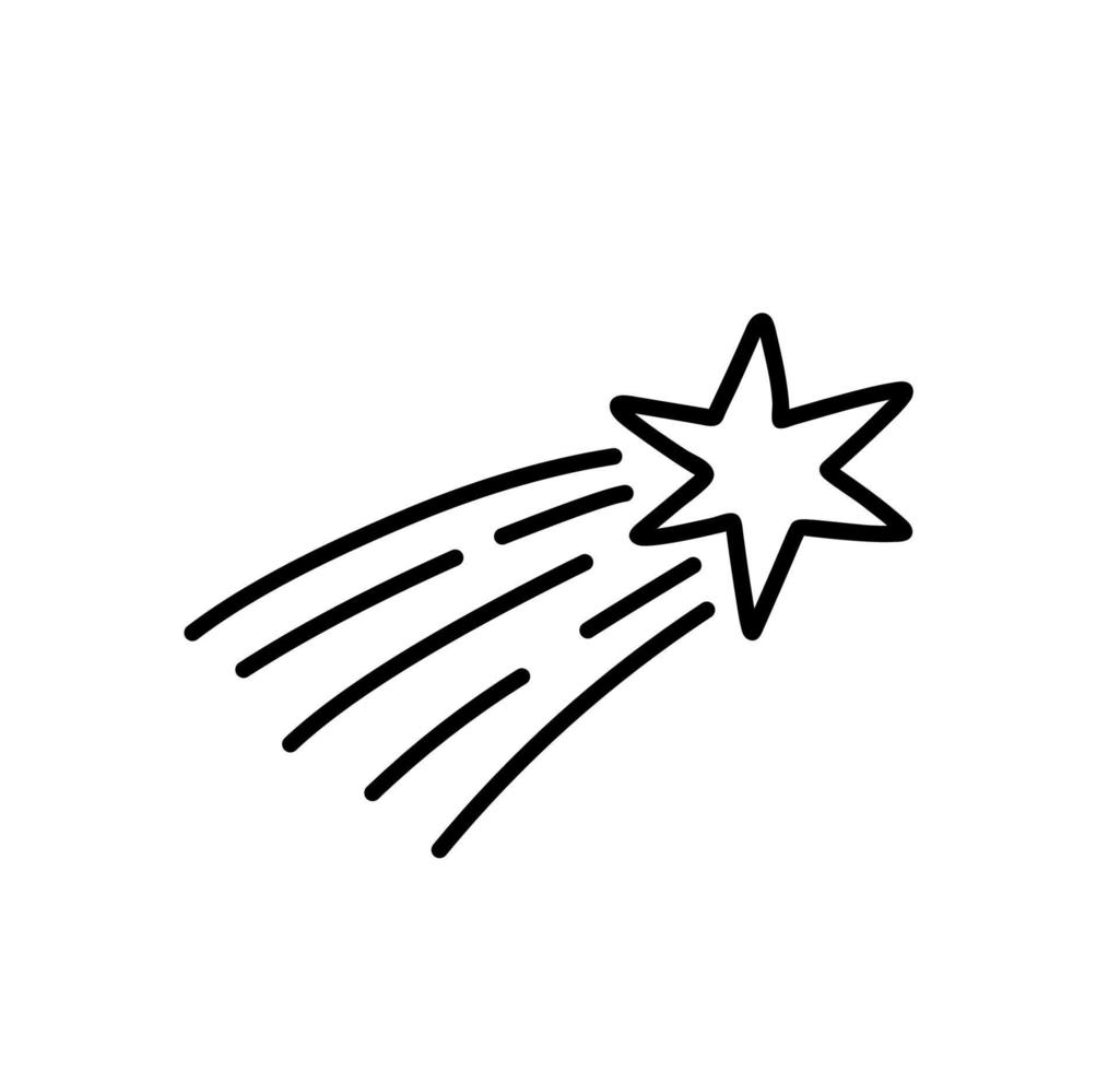 Doodle shooting star isolated on white background. Vector hand-drawn illustration. Perfect for decorations, logo, various designs.