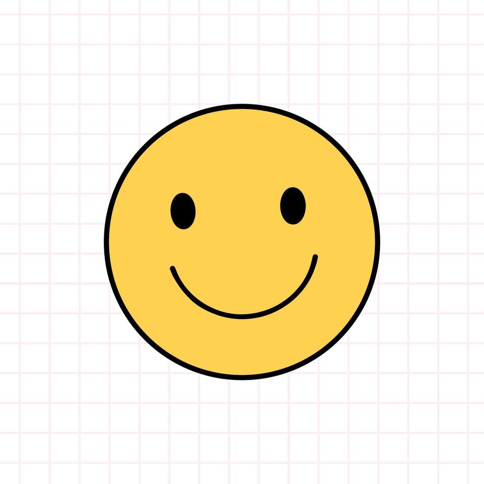 Smile face icon in the style of the 90s. Vector hand-drawn doodle illustration isolated on white background. Nostalgia for the 1990s. Perfect for cards, decorations, logo, stickers.