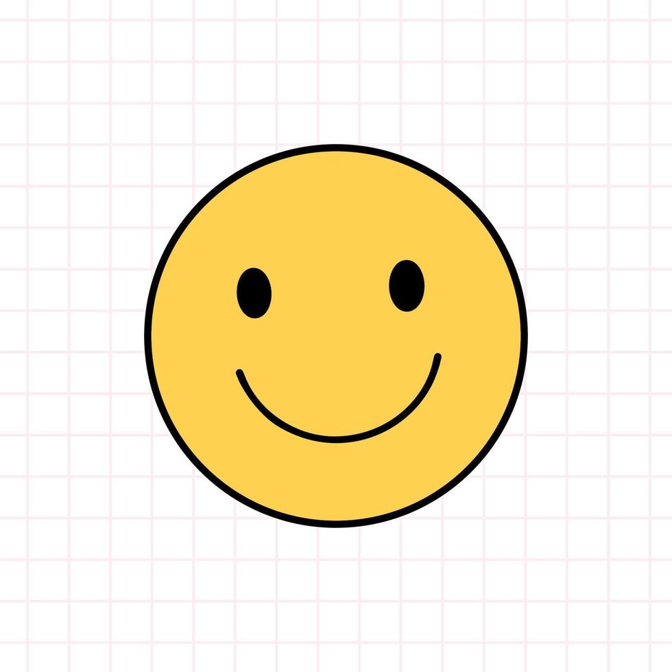 Smile face icon in the style of the 90s. Vector hand-drawn doodle illustration isolated on white background. Nostalgia for the 1990s. Perfect for cards, decorations, logo, stickers.