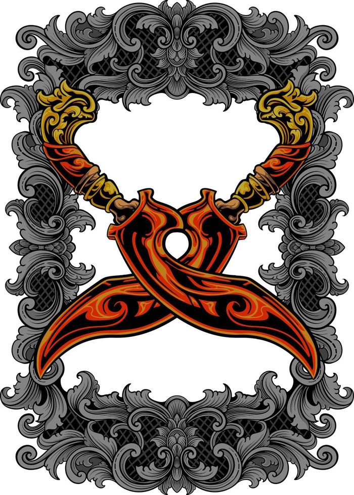 traditional weapon vector design with ornate carved frame