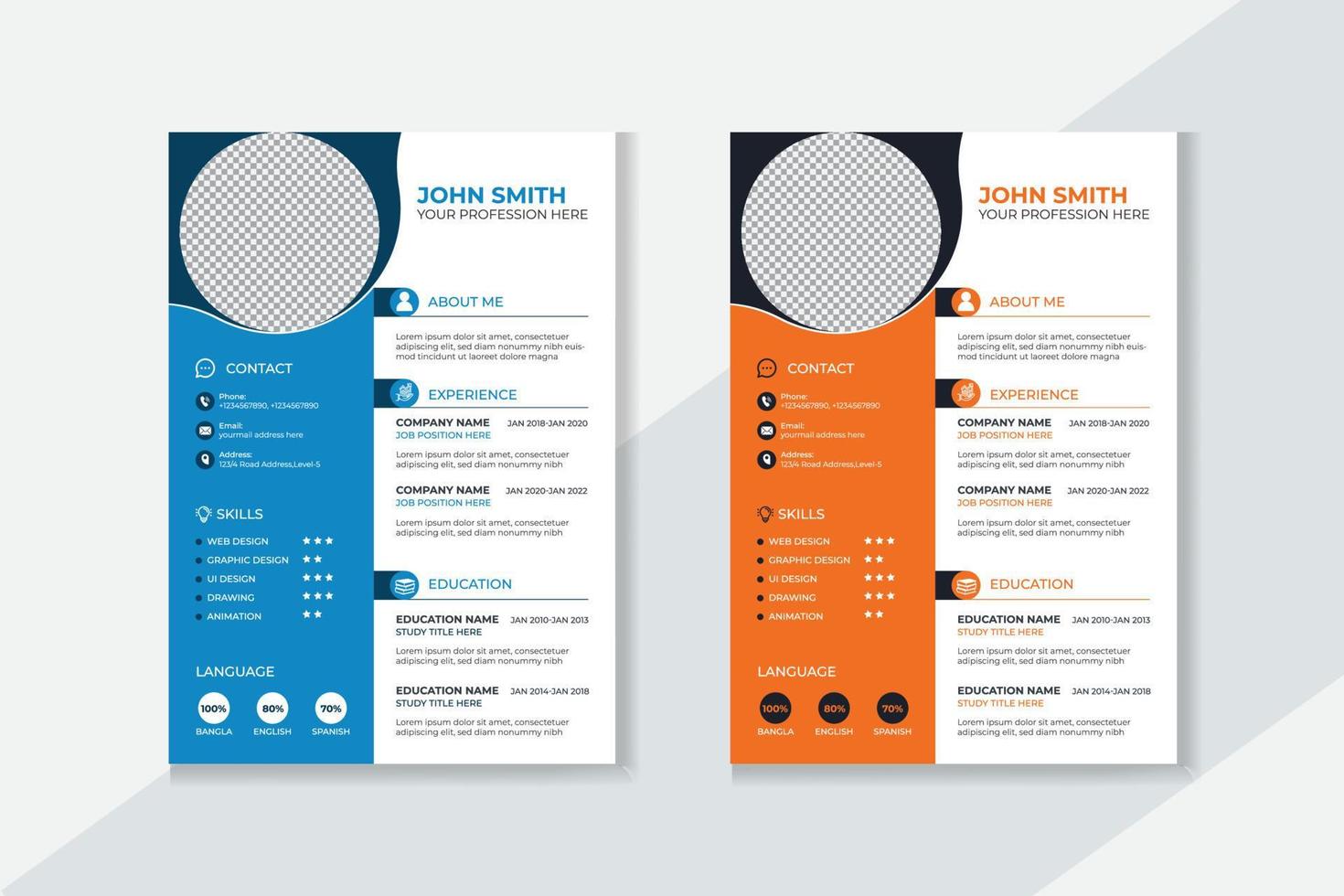 Professional CV resume template design vector