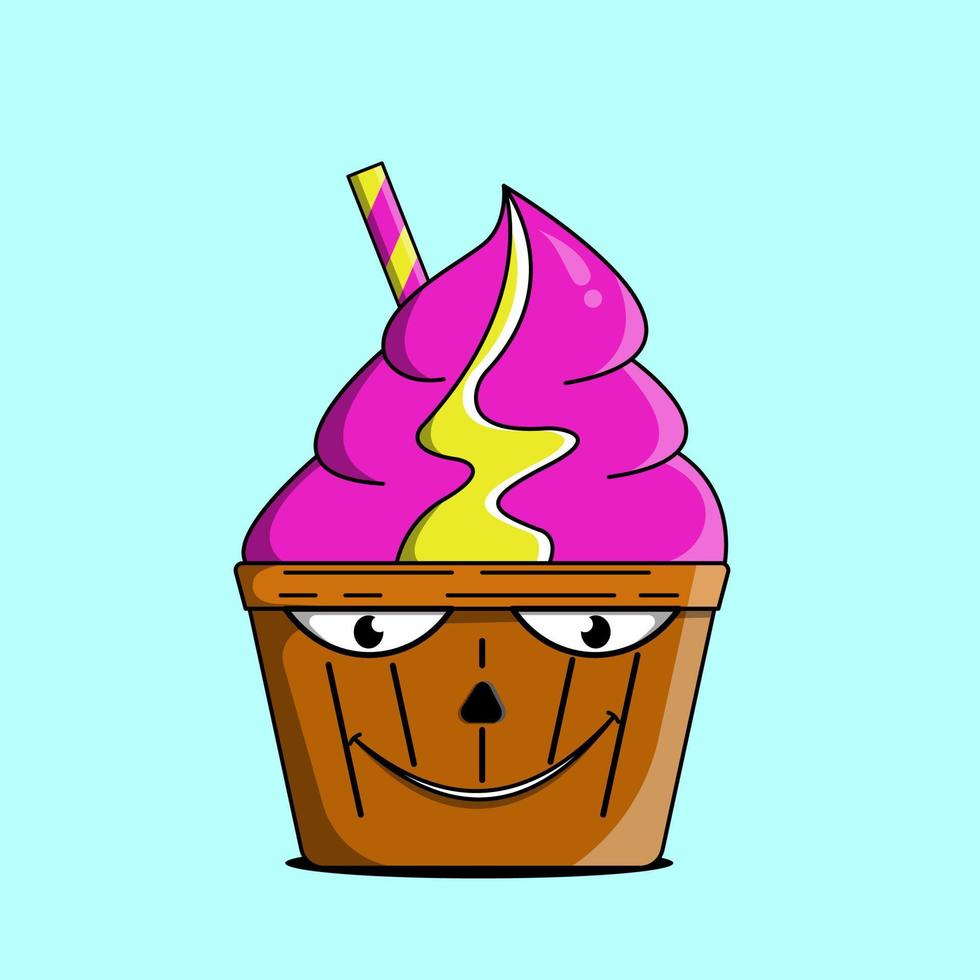 ice cream cup cartoon illustration vector