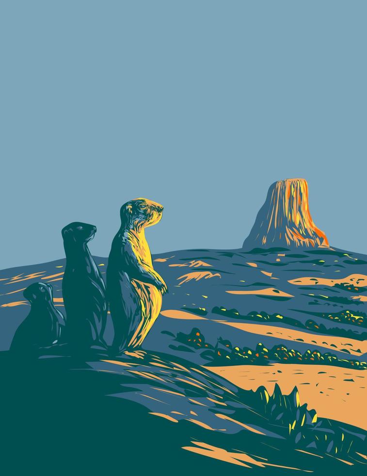 pradera perro en demonios torre nacional Monumento Wyoming wpa póster Arte vector