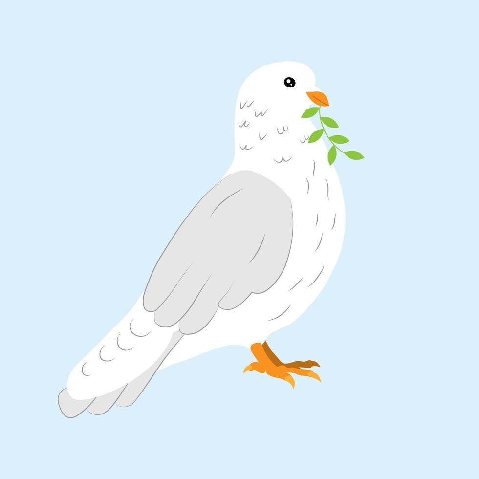 White Dove of Peace with an Olive Branch on a Blue Background vector