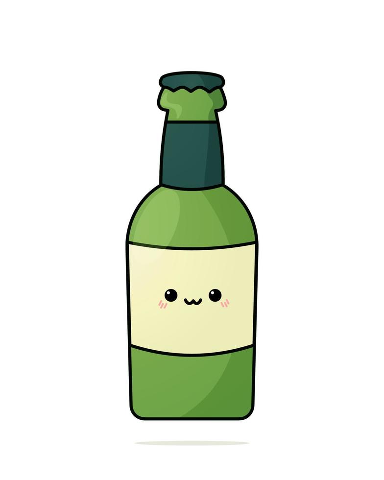 adorable cerveza botella. celebrar S t. patrick's día en kawaii estilo. vector linda ilustración. vistoso y vibrante diseño. Perfecto para utilizar en carteles, saludo tarjetas, y menú diseños para barras y pubs