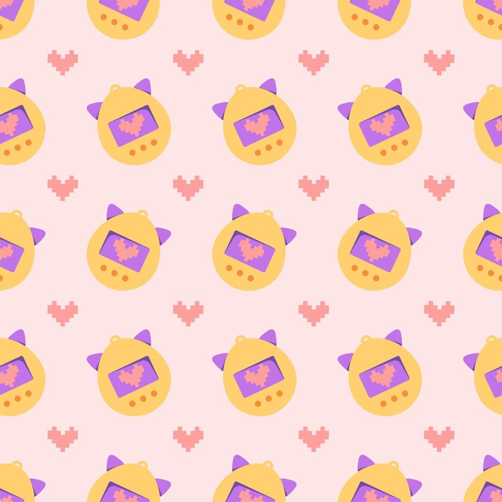 Retro style pattern. 90s fashion. Tamagotchi, electronic pet of the 90s vector