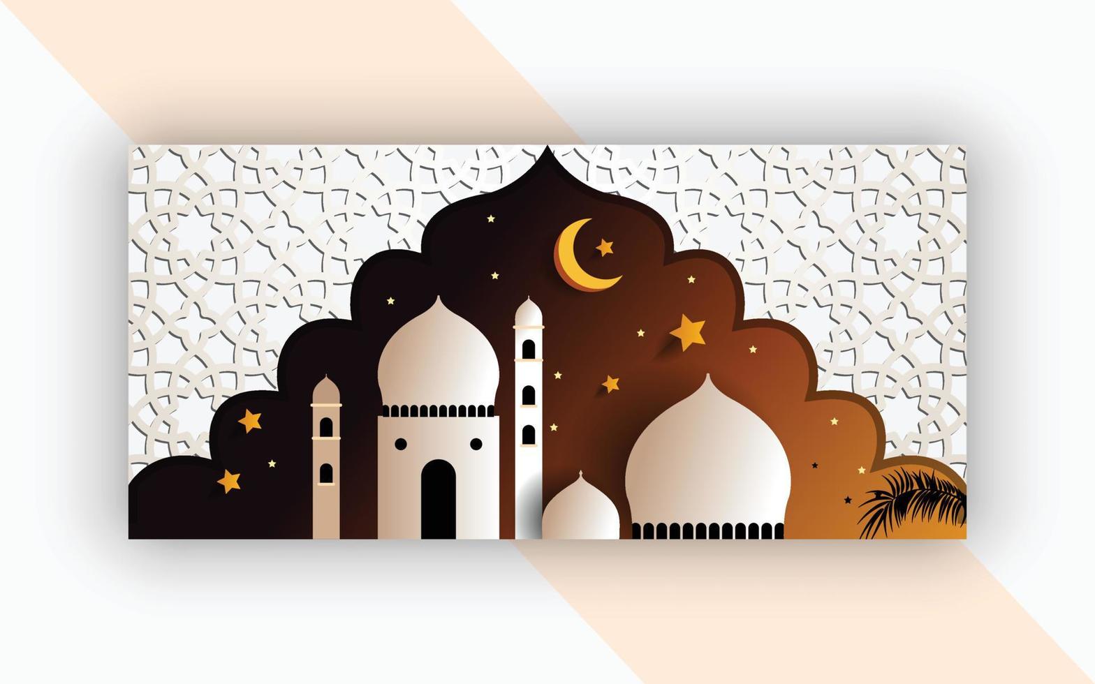 A paper cutout with a mosque and a moon and stars. vector