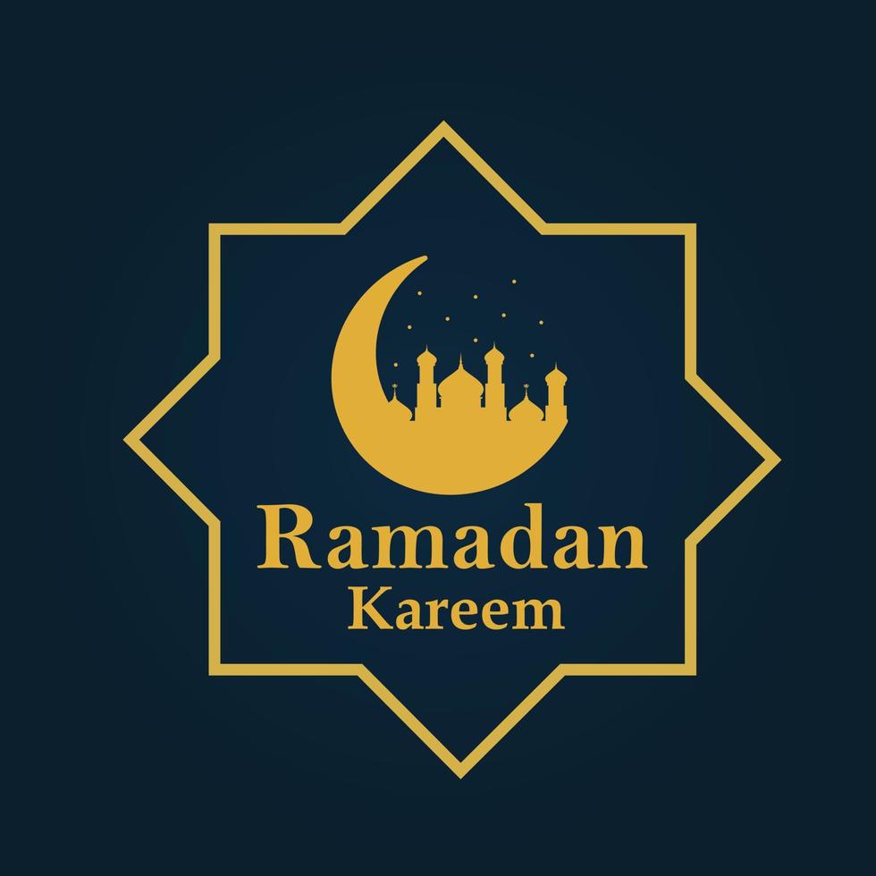 Ramadan Kareem greeting poster with silhouette of moon and mosque vector