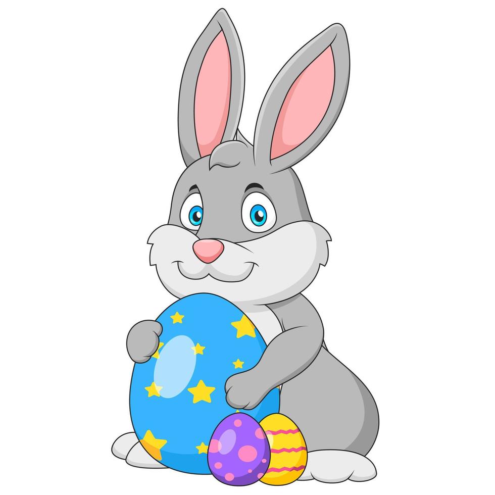 Cute bunny cartoon holding easter eggs vector