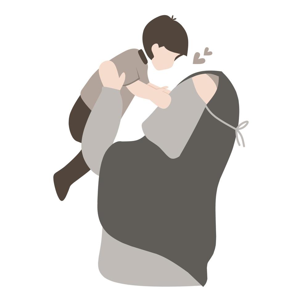 Mother with niqab holding her son vector