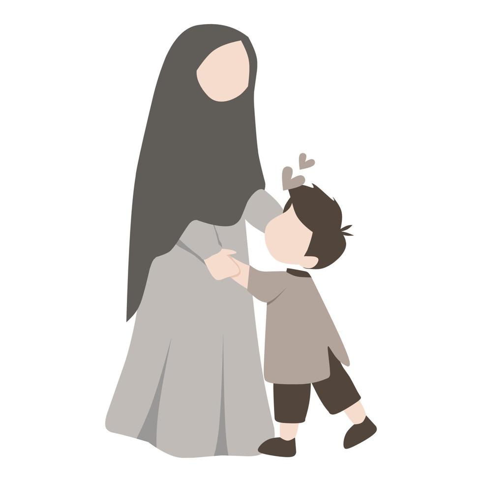 Happy mother and son holding hand vector