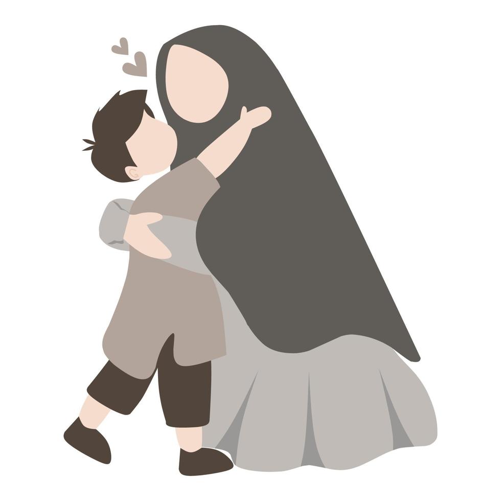 Muslim mother hug her son vector