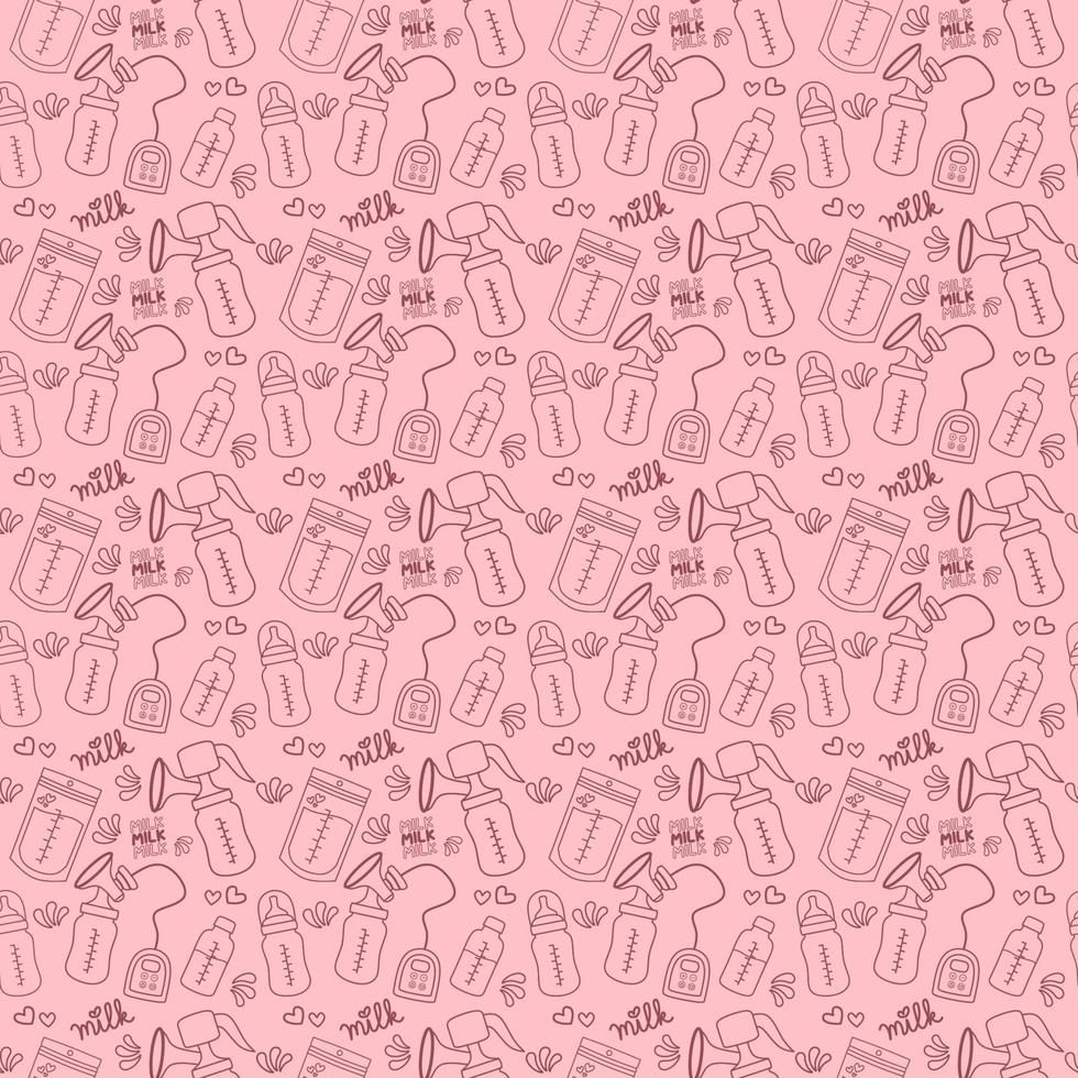 Breastfeeding equipment breastmilk breast pump seamless pattern vector