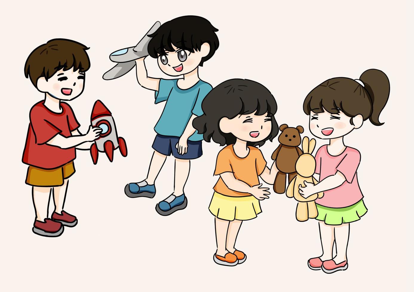 children character and Happy kids playing with friends vector