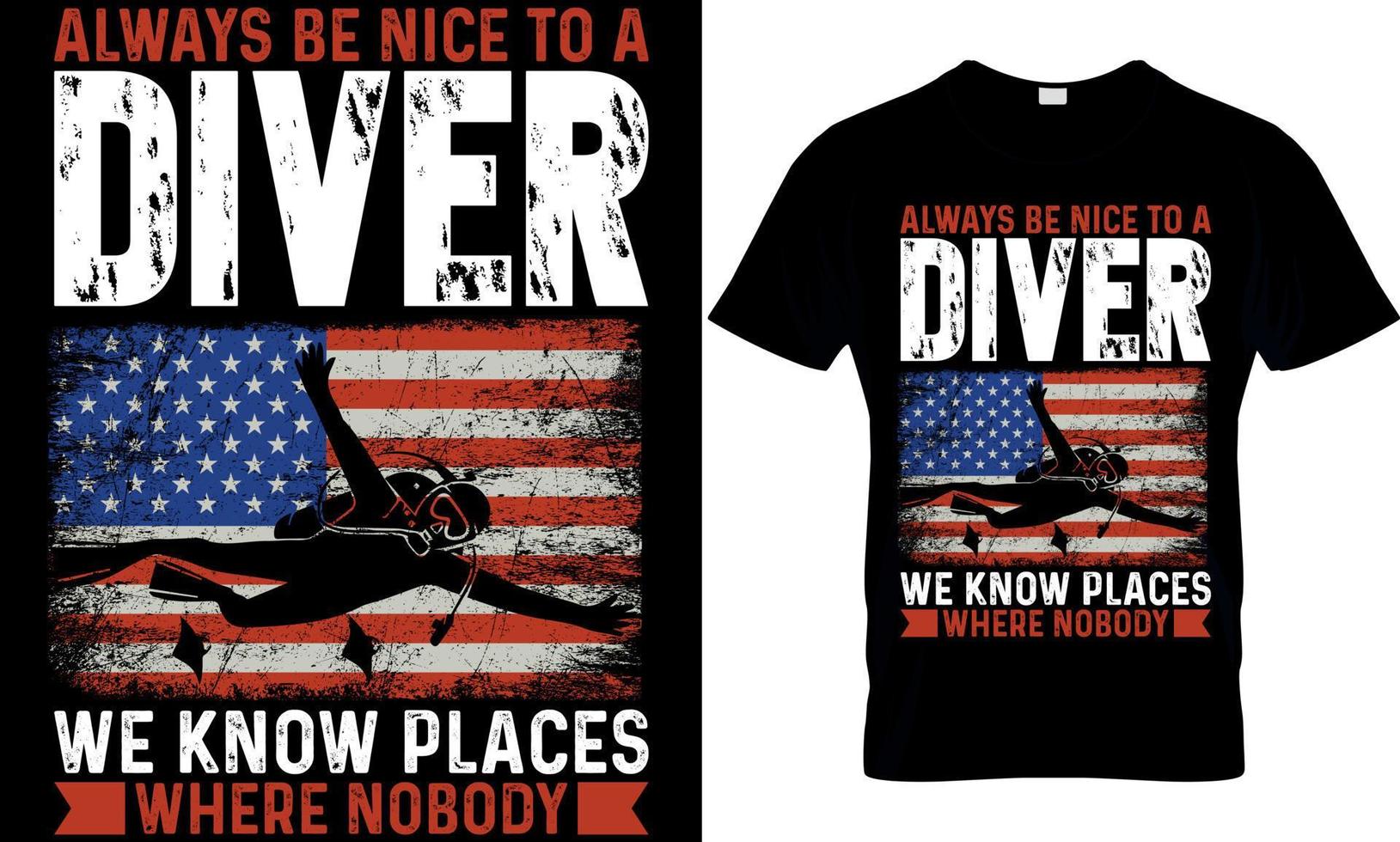 scuba diving typography t-shirt design with editable vector graphic. always be nice to a diver we know places where nobody find you