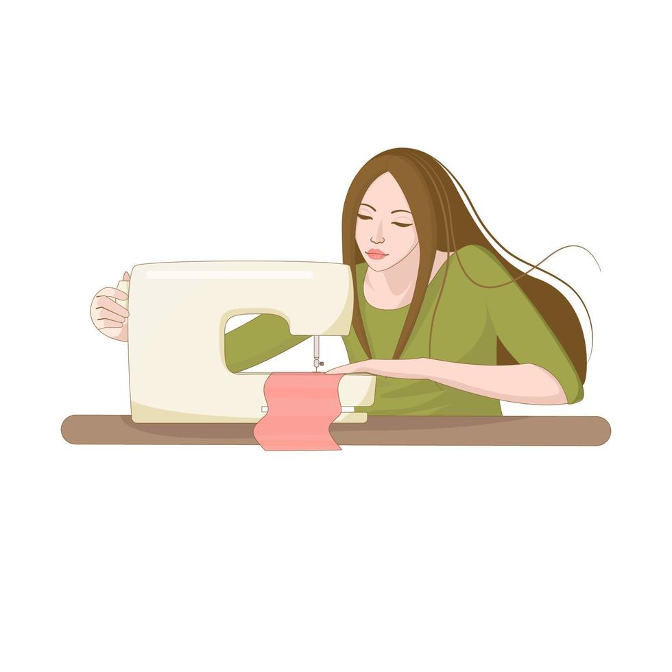 A woman with sewing machine vector