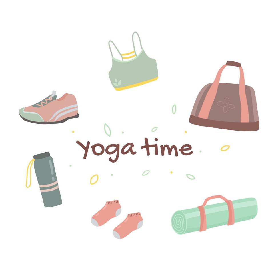 Drawn sports set. Clothes and equipment for sports and yoga vector