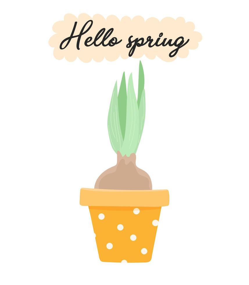 flower bulb pot. Illustration postcard hello spring vector