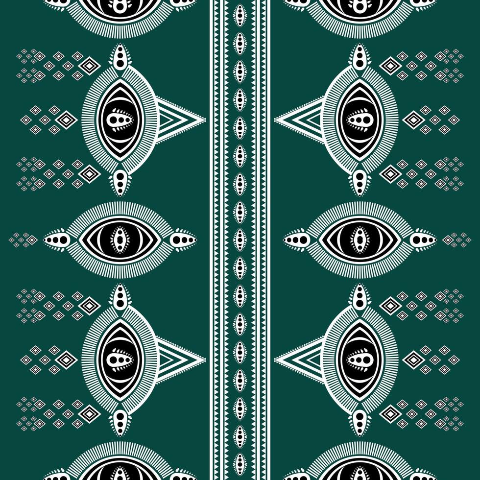 Seamless oriental ethnic pattern traditional. For carpet, clothing, wrapping, fabric, and Vector illustration. Dark green background.