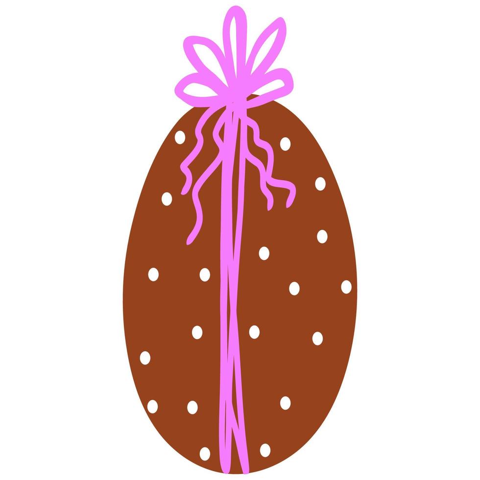 Hand drawn Easter egg present decorated with pattern and ribbon,holiday decor element for greeting card,invitation,background decor.Traditional egg in flat style isolated on white background vector