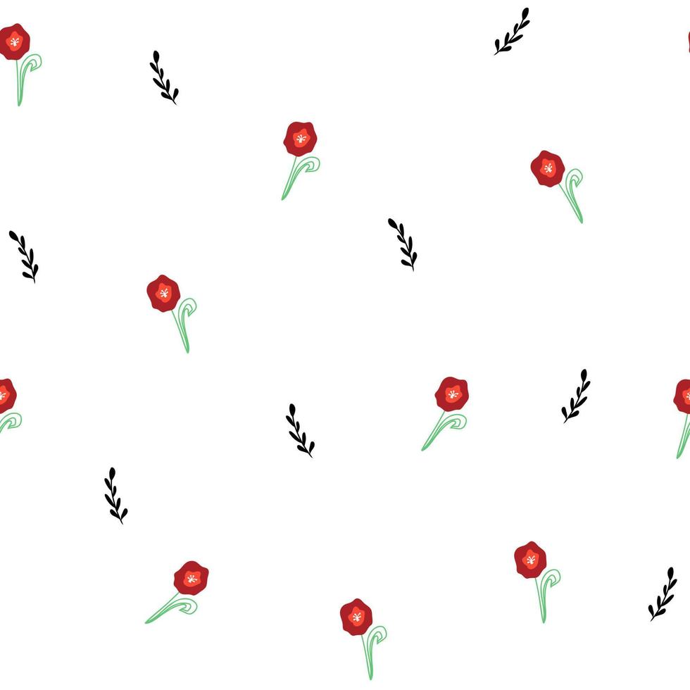 Seamless pattern with poppy flower and abstract plant on white background. Botanical illustration for cover design,home decor,invitation card, spring texture for textile and fabric design vector