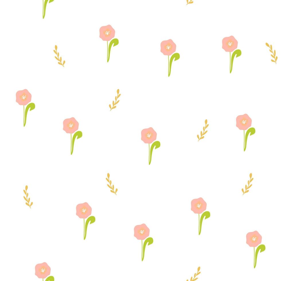 sin costura modelo con resumen flor y planta en blanco antecedentes. botánico ilustración para cubrir diseño, hogar decoración, invitación tarjeta, primavera textura para textil y tela diseño vector