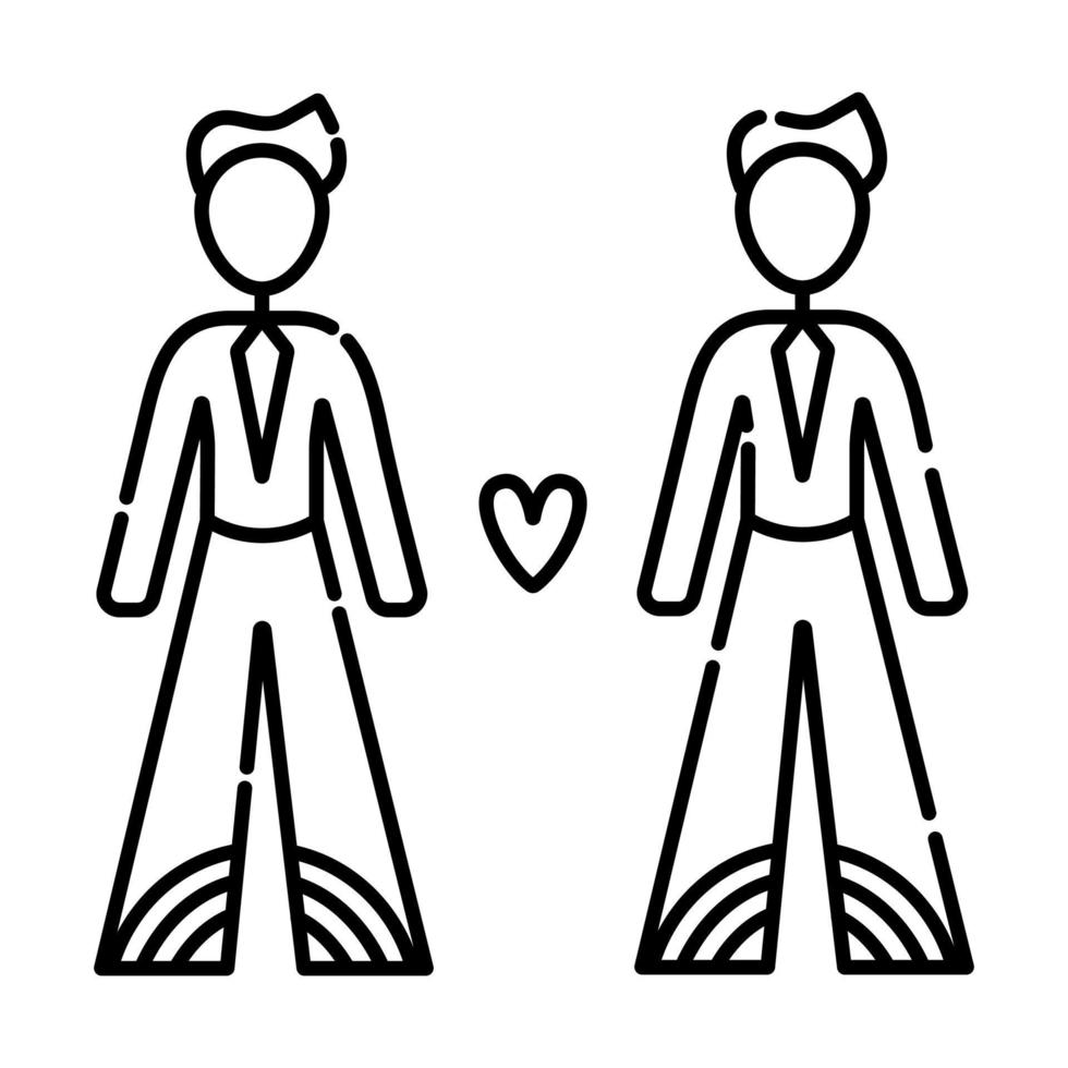 Two gays in love, black line illustration in minimal style vector