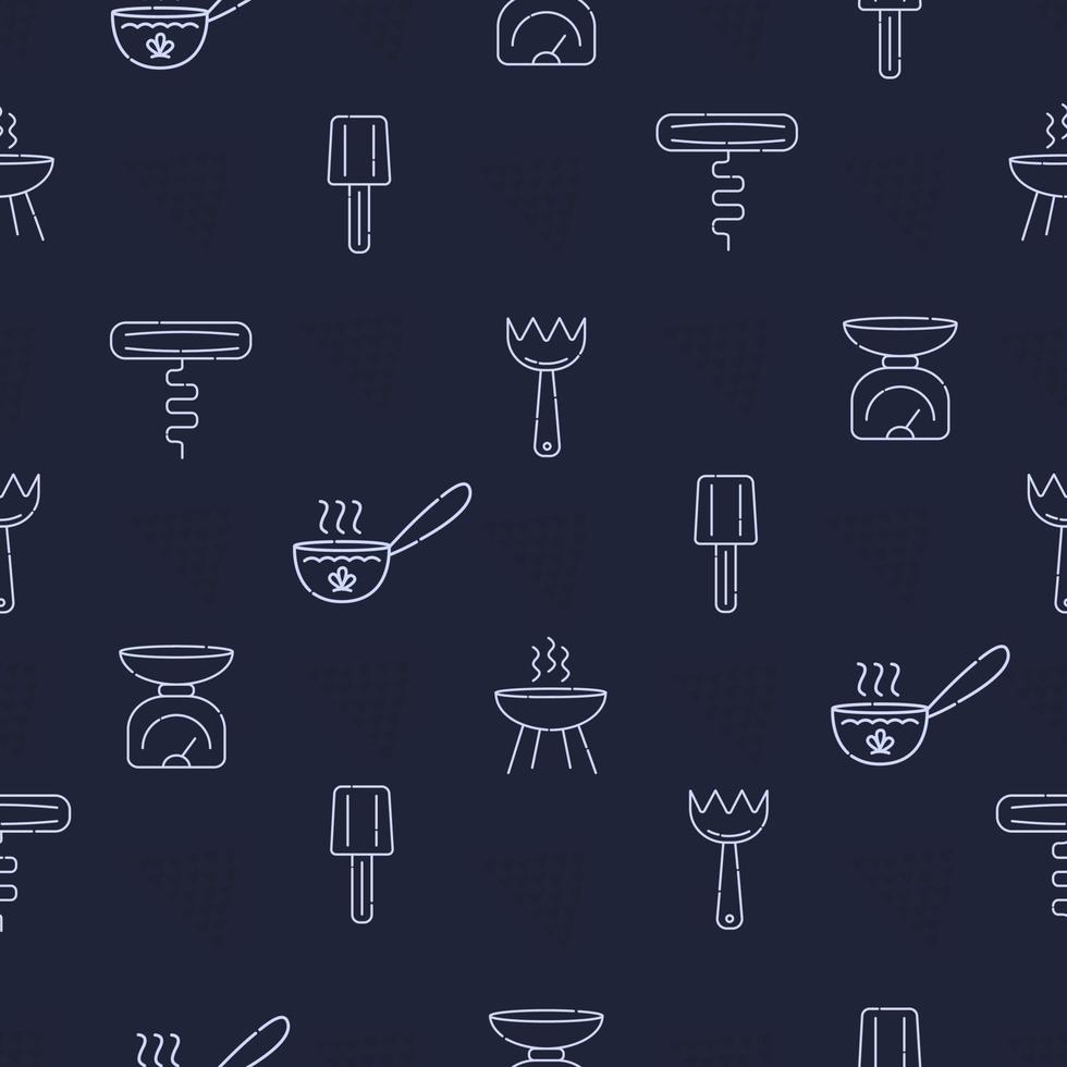 Utensils seamless pattern, dark blue background vector