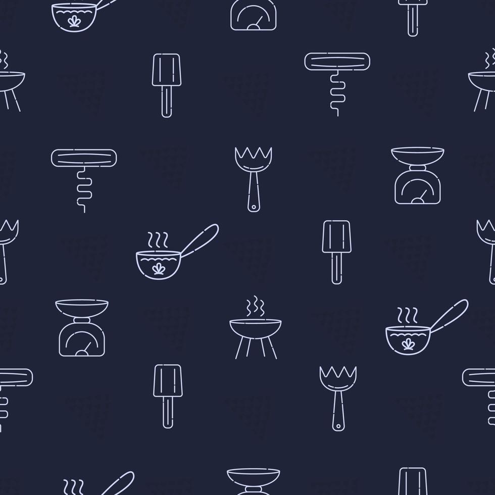 Utensils seamless pattern, dark blue background vector