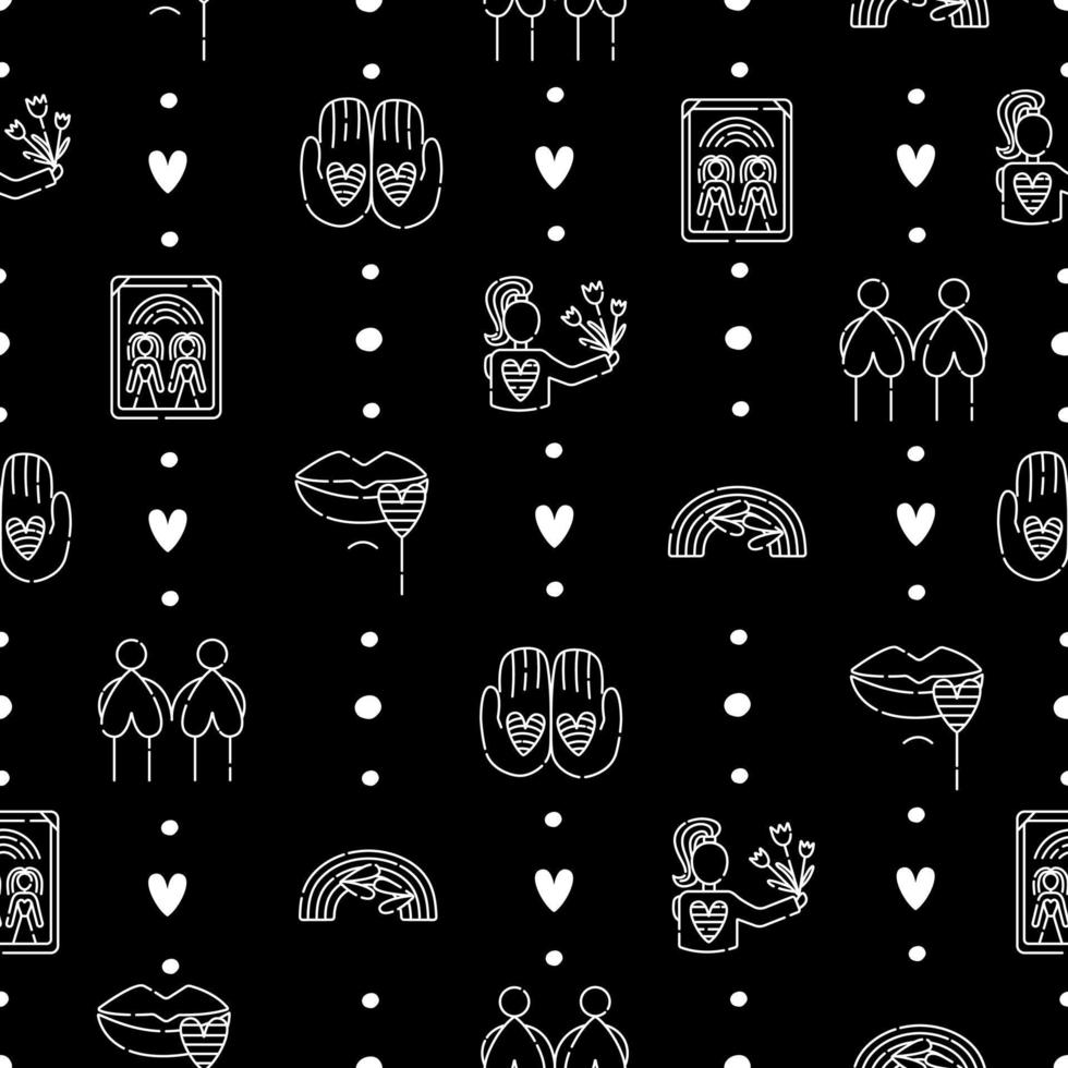 Lesbian seamless pattern, lgbt vector black and white background