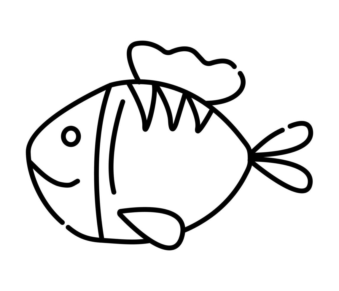 Fish black and white vector line illustration