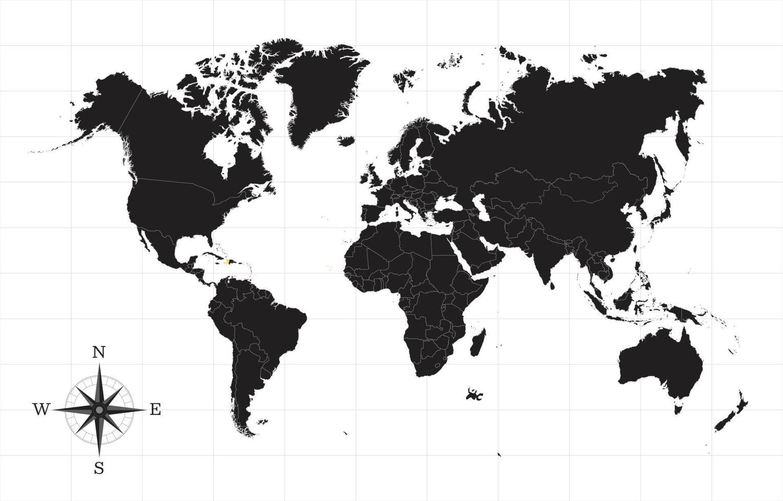 Black and White World Map Background with Countries vector