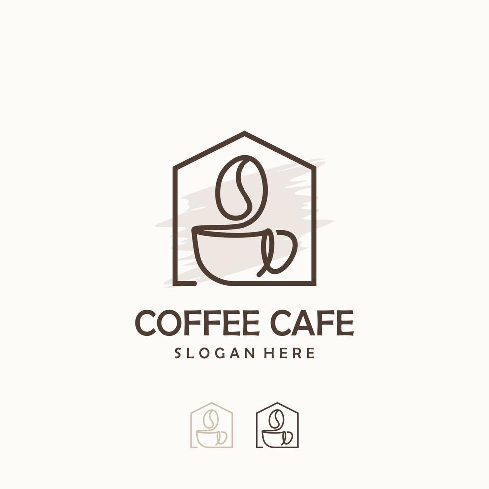 Coffee cafe logo design with image concept, combination of house, beans and cup vector