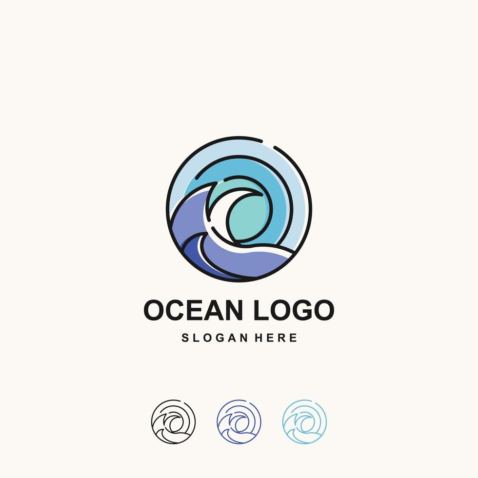 Ocean logo design with circular ocean waves concept vector