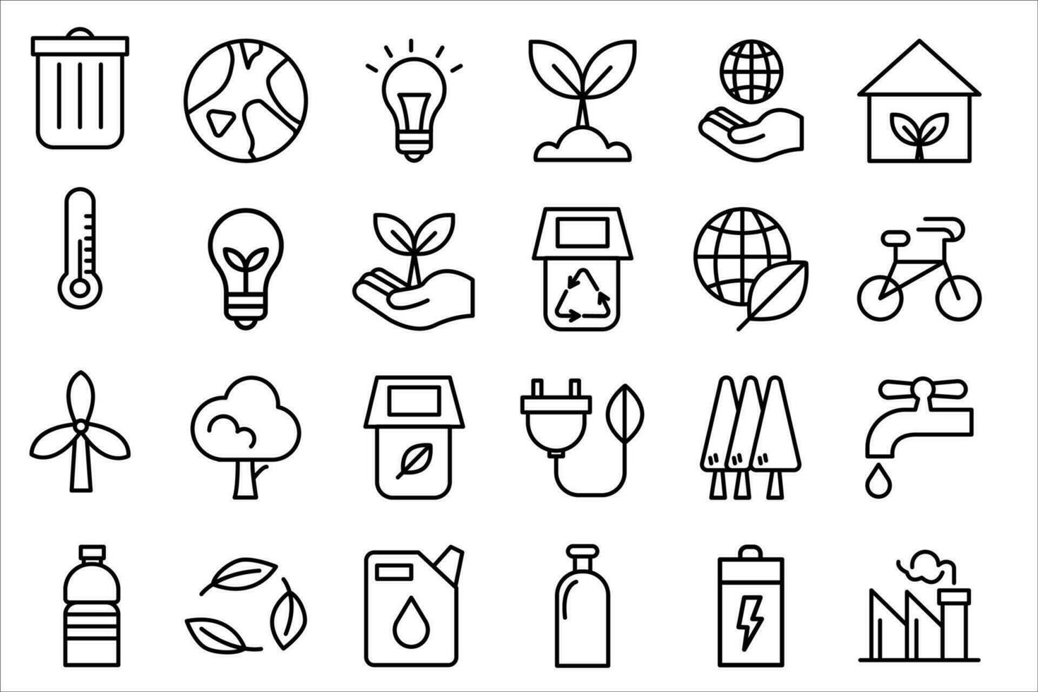 Eco friendly related thin line icon set in minimal style. Linear ecology icons. Environmental sustainability simple symbol vector