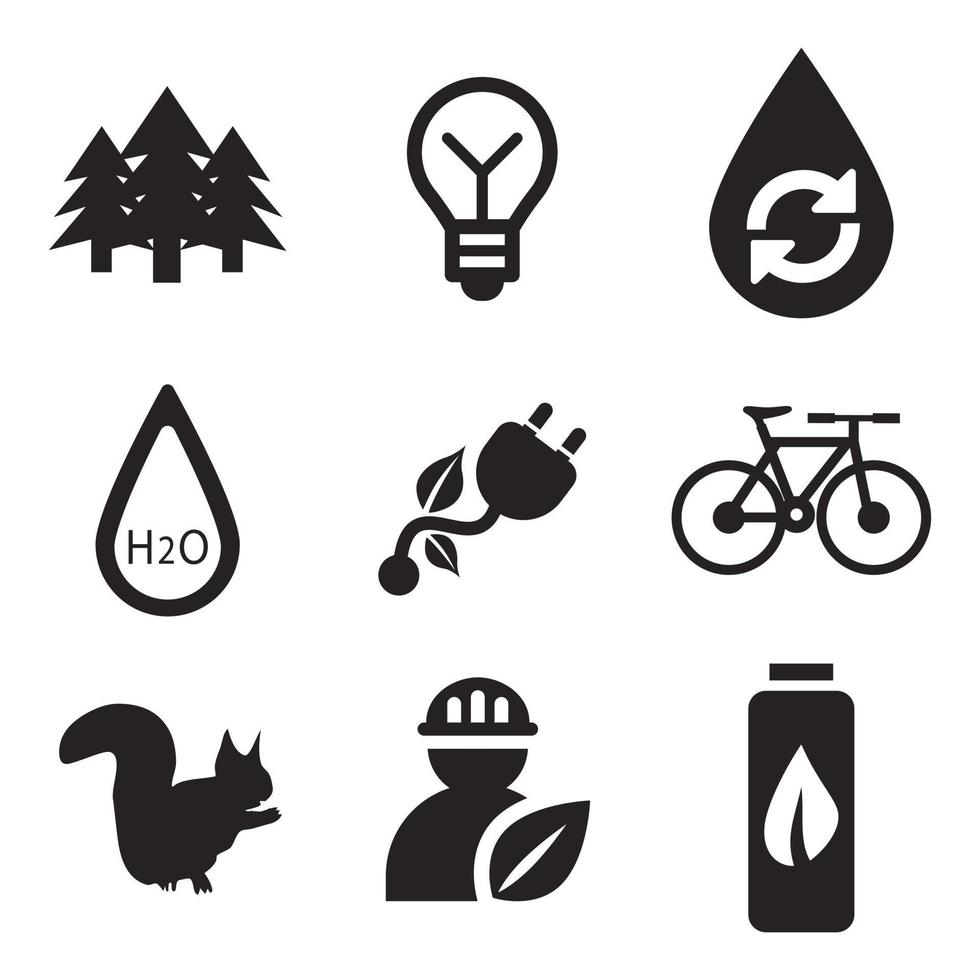 Environmental Issues icon set. Collection of Environment and Climate related vector glyph icons