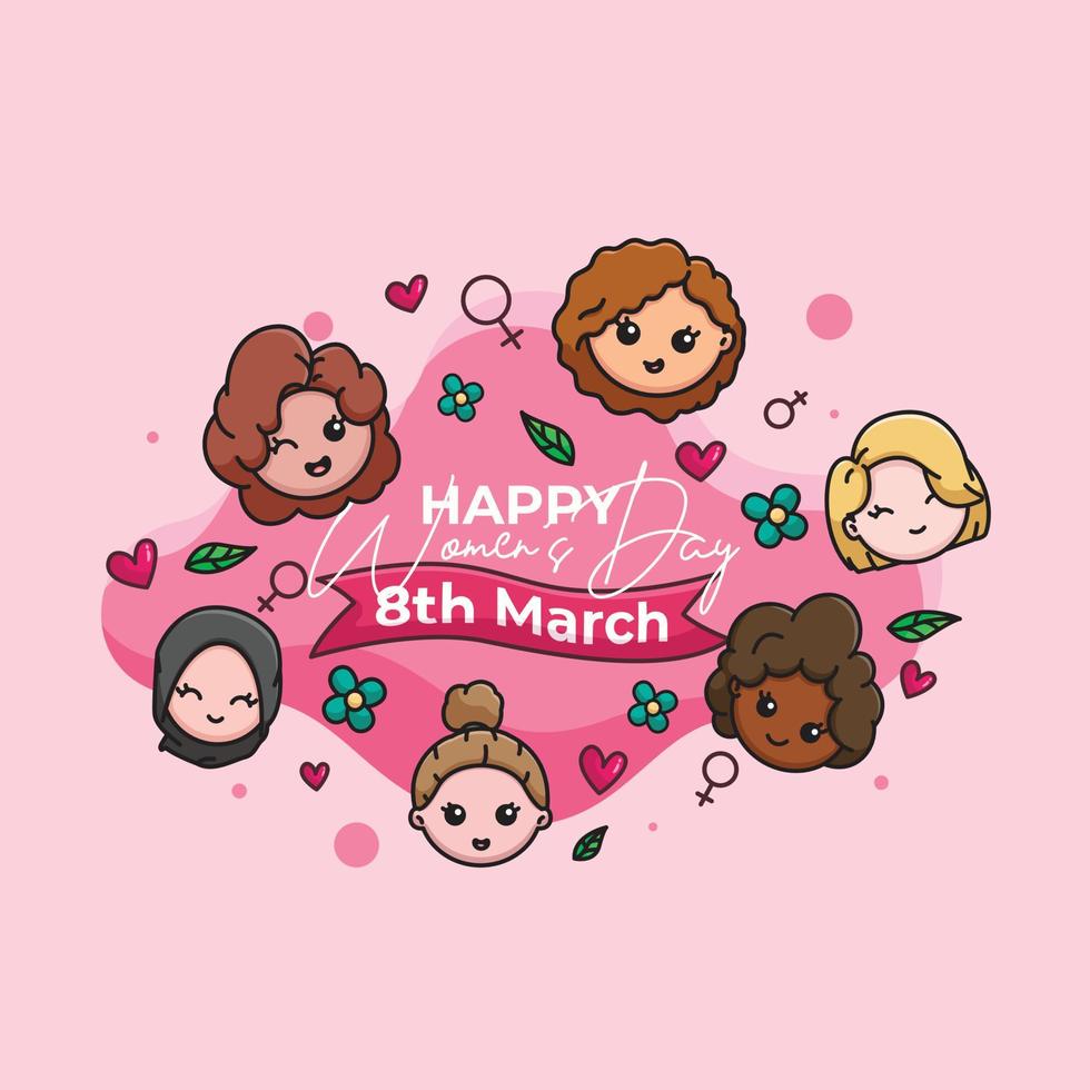 Cute background happy international women's day cartoon vector illustration