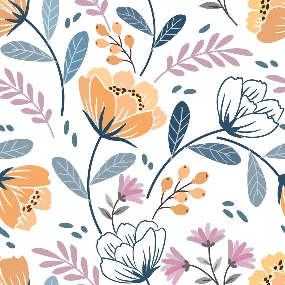 Blooming flowers design in vintage color seamless pattern. vector