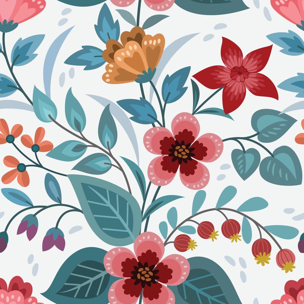 Colorful hand draw flowers design seamless pattern. vector