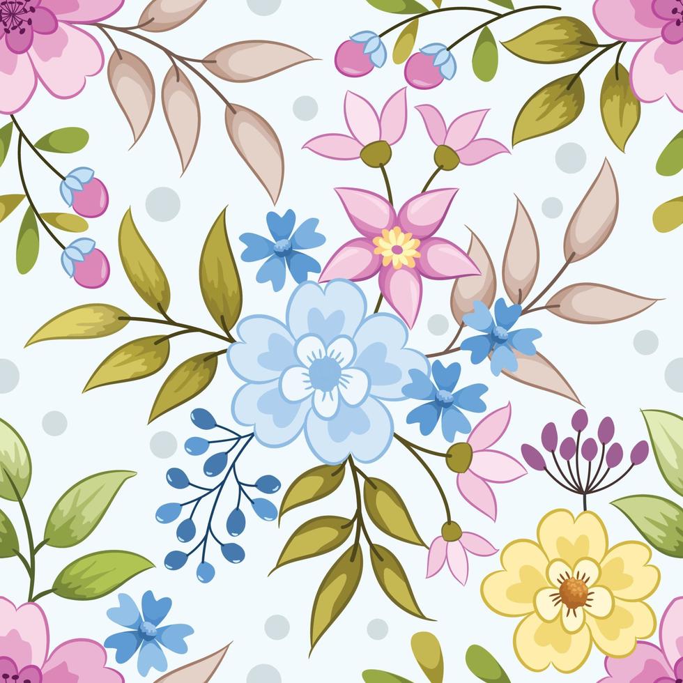 Colorful hand draw flowers seamless pattern vector