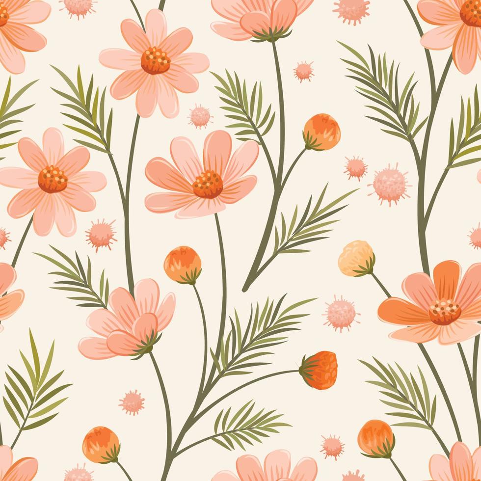 Blooming flowers design in vintage color seamless pattern. vector