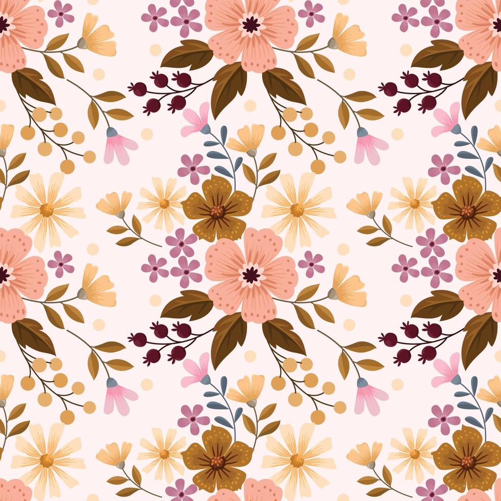 diseño de flores florecientes en patrones sin fisuras de color vintage. vector