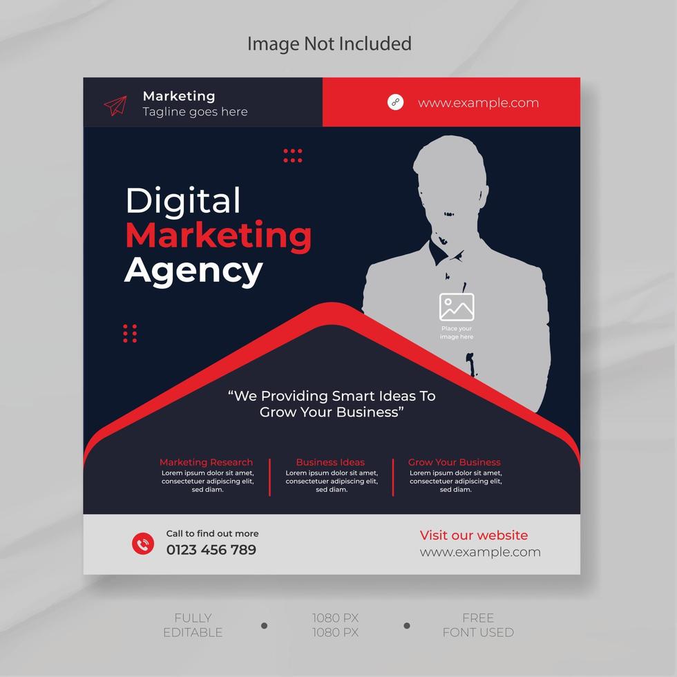 Digital marketing agency instagram post and corporate social media banner template. Red and white social media post banner template. vector