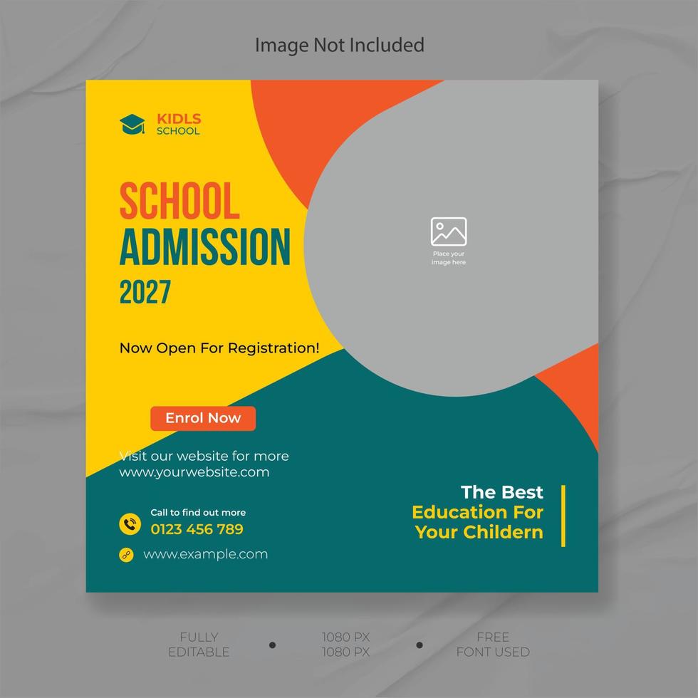 Educational socia media post design template, School education admission social media post and back to school web banner template. vector